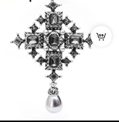 Vintage Crystal Brooch Royal Suit Pins Pearl Badge Baroque Pendant Cross Silvers