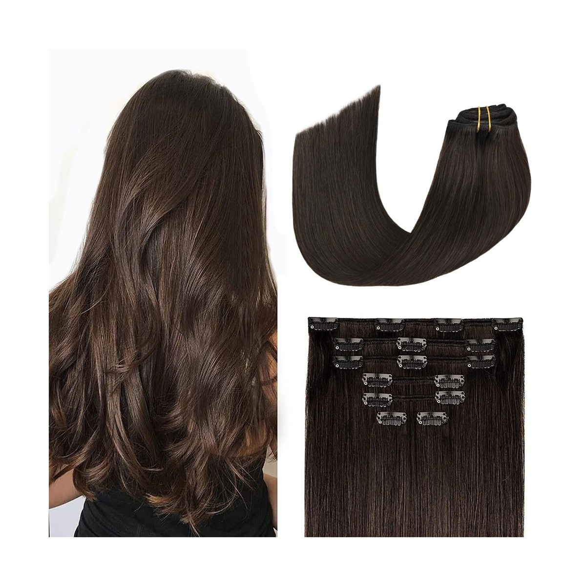 Aison Dark Brown Clip in Hair Extensions Real Human Hair 70G 