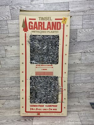 Vtg. Kresge Co. MI K-Mart Tinsel Christmas Garland Silver 8 Yards Original Box