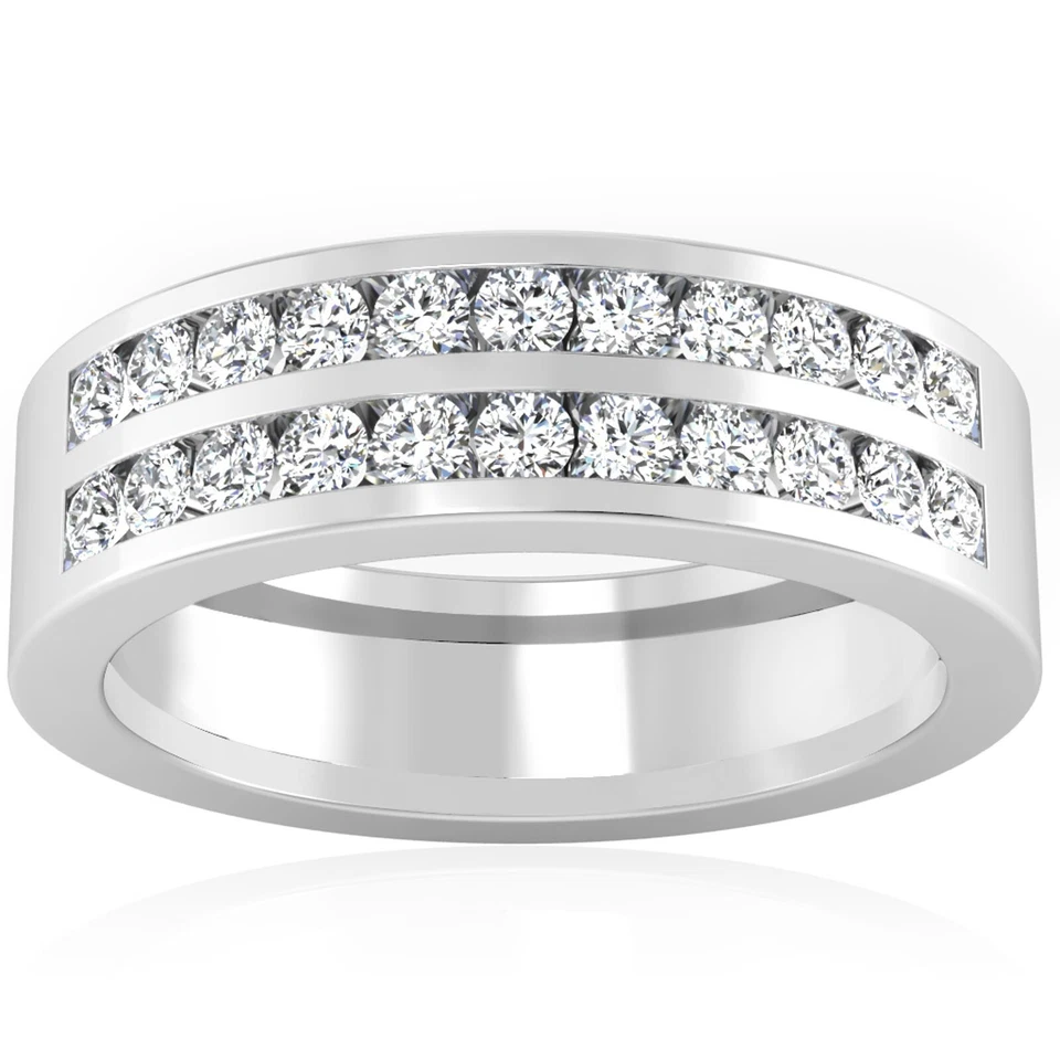 Alianza de boda de diamantes naturales de corte redondo de 0,88 quilates real platino 950 talla 11 Foto 2 de 4