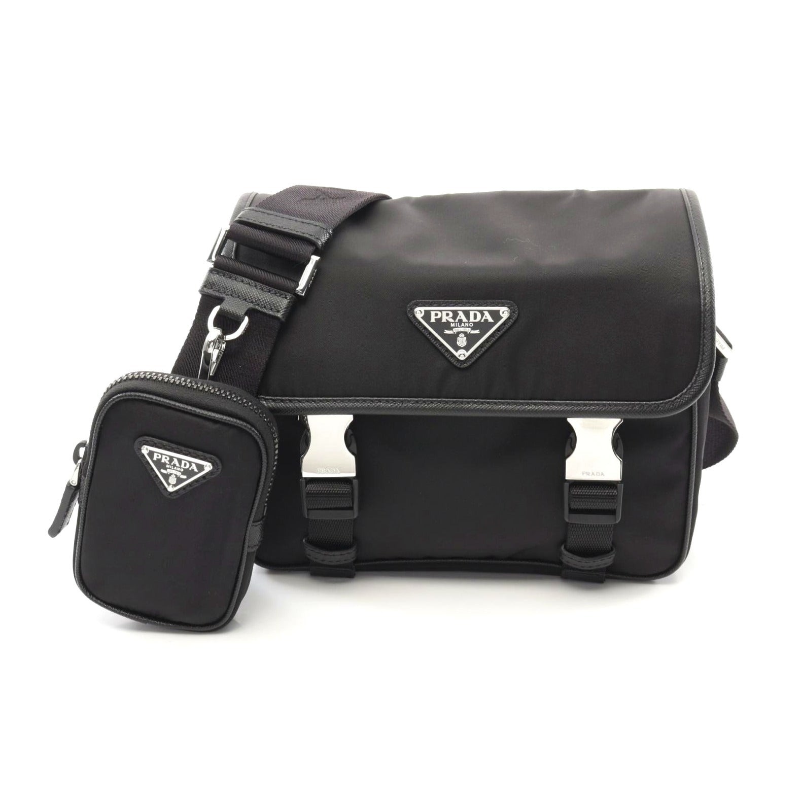 Prada Mens Black Nylon Saffiano Leather Shoulder Bag One Size 522497