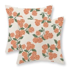 Hydrangea Floral Pillow Covers 18" x 18" Pack of 2 Orange Green Hydrangea