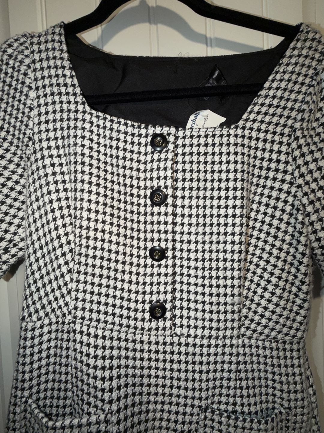 Nicole Miller Women's Black and White Houndstooth Button-Front Mini Dress, photo 3