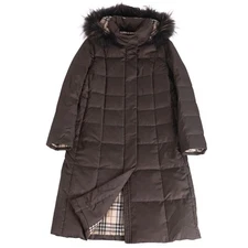 Burberry London Down Coat Long Raccoon Fur Womens 11 (l) Brown Used MOLO-0