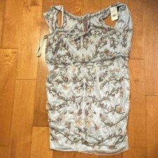 Adrianna Papell Serenity Halter Floral Beaded Sequin Blue Knee Dress 14