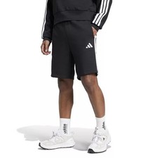 NEW Adidas Shorts Men Large Black 3 Striped Fleece Lined Sportswear Drawstring