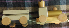 Pottery Barn Kids Wooden Train Silver  Gold 2 Cars Engine  Trailer VGC Decor