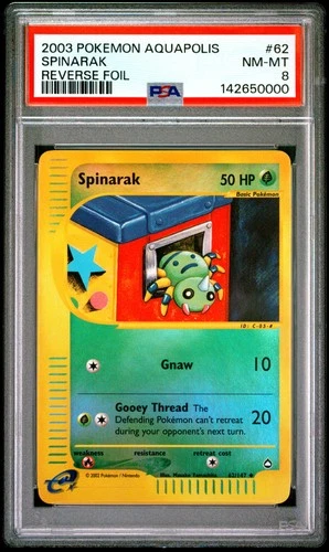 2003 POKEMON AQUAPOLIS #62 SPINARAK-REVERSE FOIL PSA 8