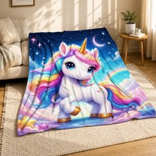 Baby Unicorn With Rainbow Mane Coral Fleece Blanket Fantasy Decor
