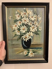 Vintage Original Oil Painting Daisy Flower Still Life Signed Framed