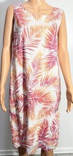 J Jill Love Linen Pink Orange Tropical Palm Leaf Sleeveless Shift Dress Size 12