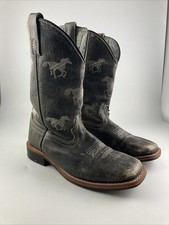 Smoky Mountain Youth Cowboy Boots Square Toe Grey Horses Design Size 4R Youth