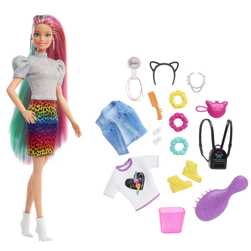 Barbie: Leopard Rainbow Hair Doll with Rainbow Skirt [Barbie Play Figure] NEW
