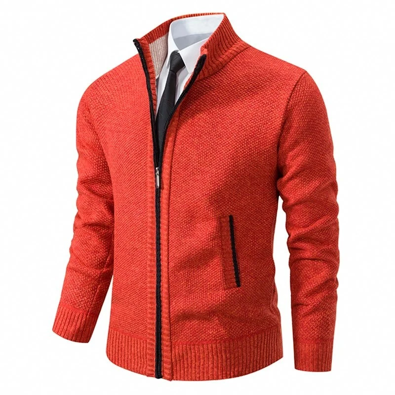 Mens Fleece Lined Full Zip Cardigan Jacket Stand Collar Warm Casual Coat Fall image 5