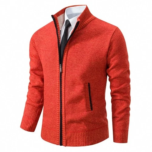 Mens Fleece Lined Full Zip Cardigan Jacket Stand Collar Warm Casual Coat Fall image 5