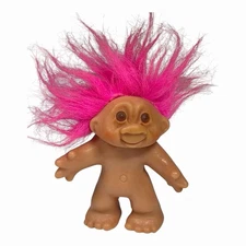 Vintage DAM 1986 5"  Troll Doll  Hot Pink Hair Amber Eyes Used