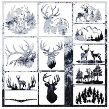 11 Pcs Deer Stencils Forest Mountain Tree Head for White Clear
