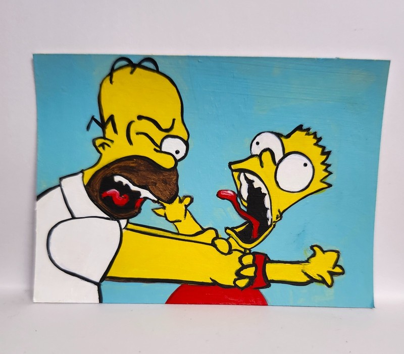 ACEO Original Painting “THE SIMPSONS” by Maryan 2.5in x 3.5in OOAK