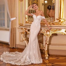 Lace Wedding Dresses Mermaid Off The Shoulder Backless Boho Bridal Gown