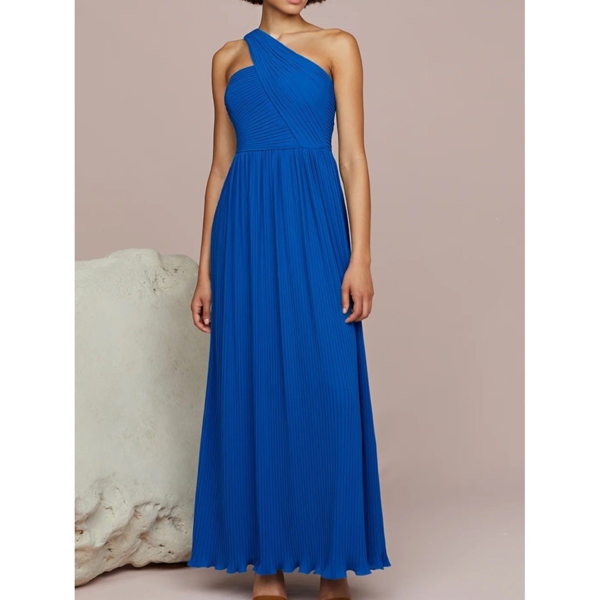 AMUR Skye Pleated Gown One Shoulder Chiffon Poseidon Blue Size 4 | eBay