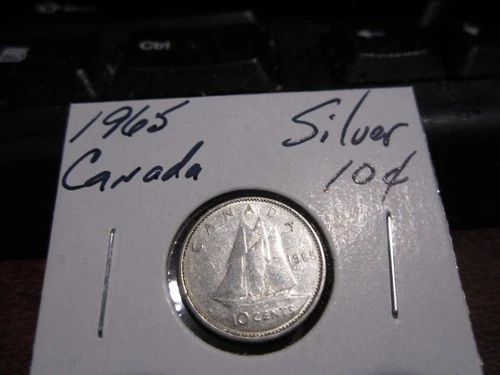 Canada 1965 -  10 Cent Dime Canadian Coin - 80% Silver - ASW 0.06 Oz
