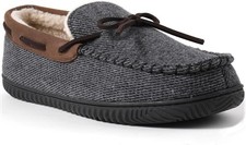 Men's Moccasin Slippers with Memory Foam closed back House Shoes Gray Size 10