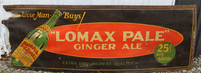 1918 Kemper Thomas ''Lomax Pale'' Ginger Ale Cardstock Sign 20 1/2'' x 60'' RARE!!