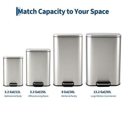 Commercial Grade Stainless Steel Step Trash Can 12L 20L 30L 50L Garbage Bin Unit