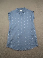 Thread Supply Lyocell Tencel Cap Sleeve Dress Womens Size L Pockets Blue