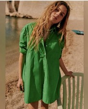 Sezane Maxine Shirt Dress S Green Button Down Cotton Cover Up Beach Oversized