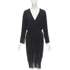 ZIMMERMANN black V-neck gathered waist lattice detail dress US0 XS