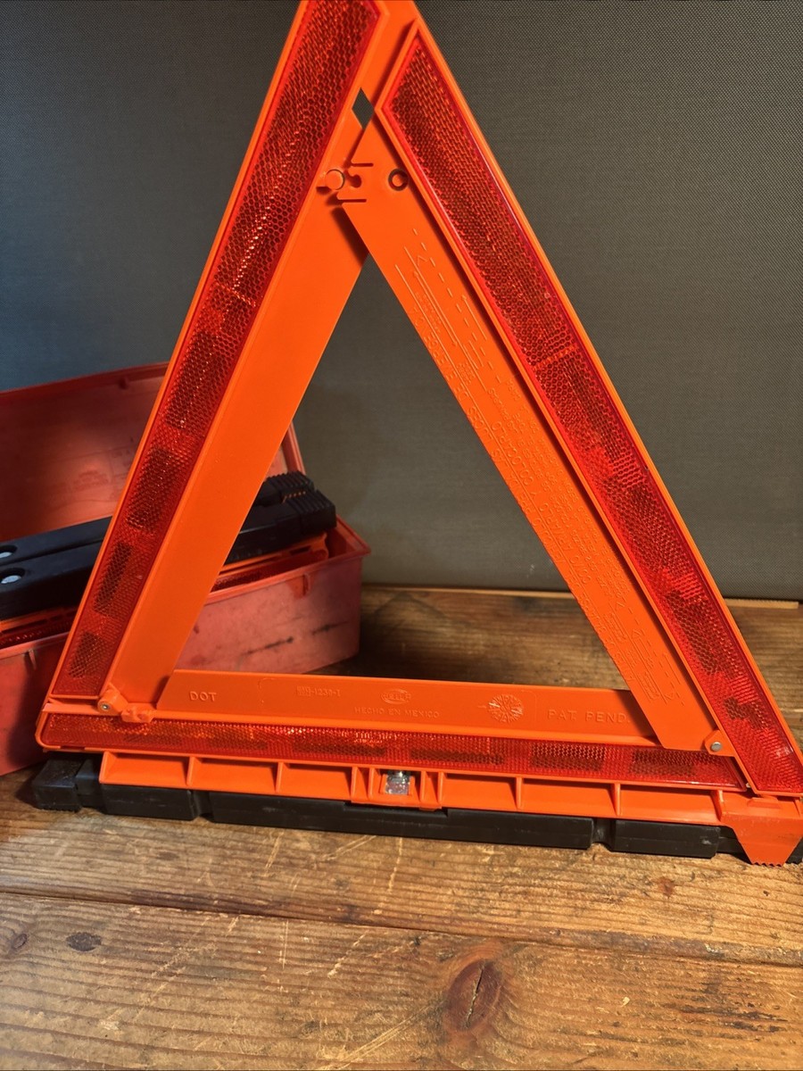 Vintage Hella Emergency Warning Triangles Set with Red Case