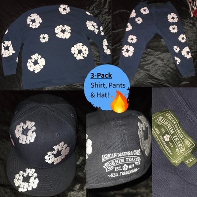 Denim Tears Cotton Wreaths XXL Sweat Suit Bundle With Hat Navy Blue 2XL Set