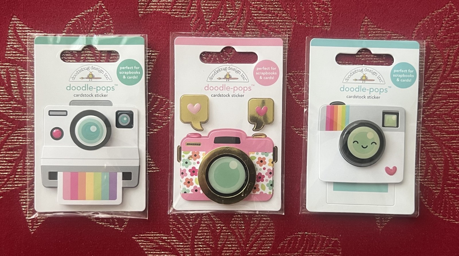#D103- SAY CHEESE RETRO CAMERA POLAROID DOODLEBUG DOODLE-POPS 3D STICKERS