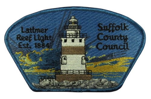 Suffolk County Council NY Latimer Reef Light Est. 1884 JSP BLU Bdr (VT1840)