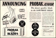 1942 Probak Junior Razor Blades Stork Cartoon Gillette Boston 2-Page Print Ad