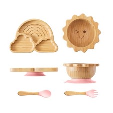 Bamboo Suction Plates Bowls Set for Baby Toddler Divided Platter Food bowl wi...