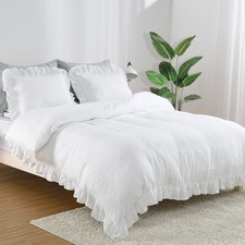 3 Pieces Soft Washed Microfiber Ruffle Duvet Cover Set 1 Duvet Cover,2 Pillowcas
