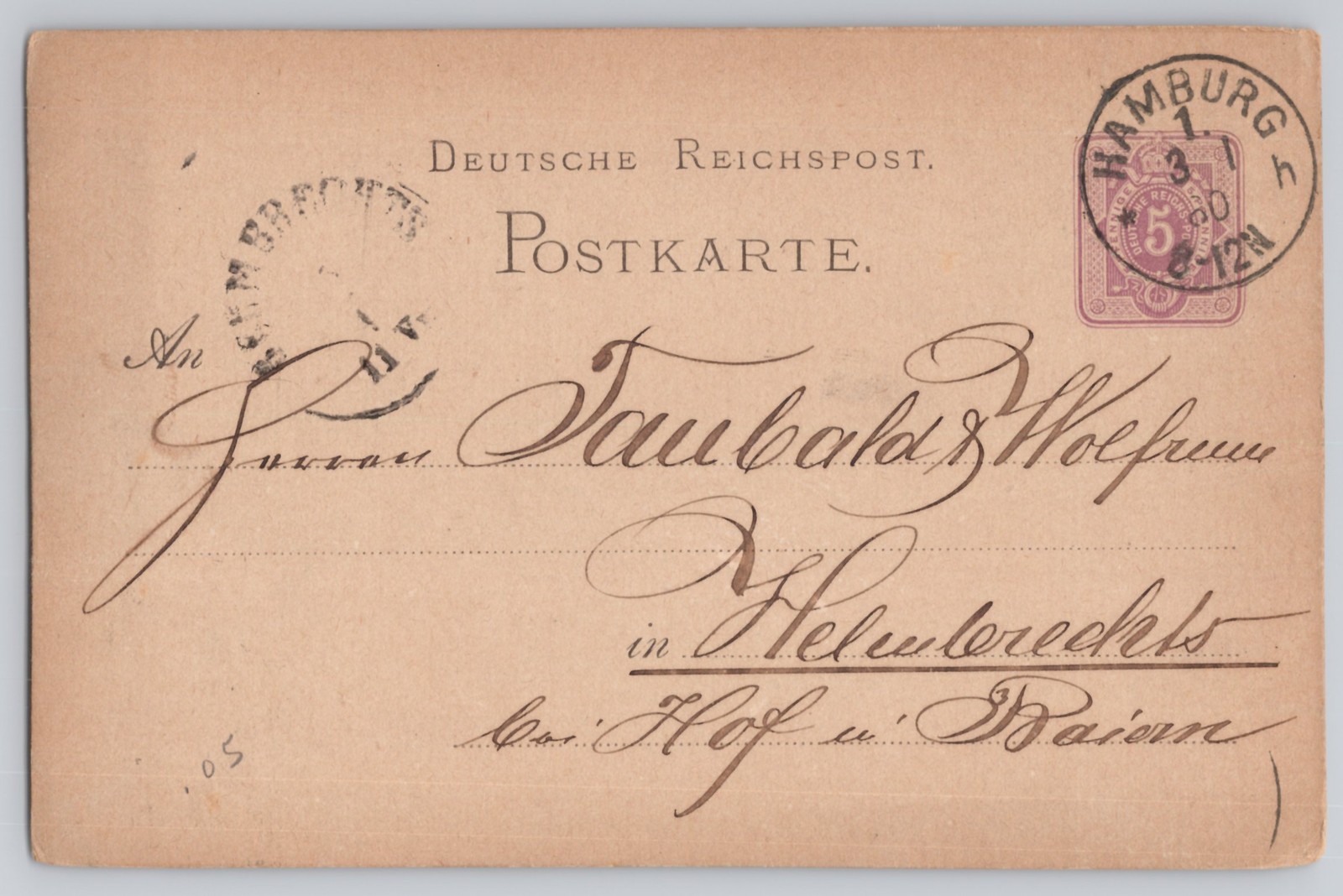 Hamburg, Germany Deutsche Reichspost 5pf stationery, Undivided Back