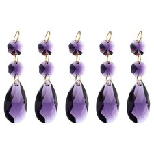 5 x Clear Crystal Teardrop 38mm Hanging Beads w 14mm Octagonal Bead Dark Purple