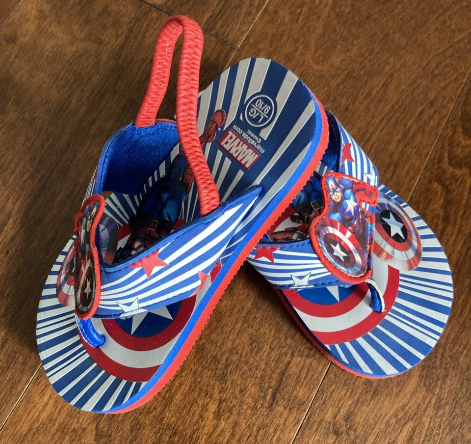 Sandalias de playa Capitán América Marvel Superhéroe Chanclas Niño Pequeño Talla L/G 9-10 Foto 2 de 4