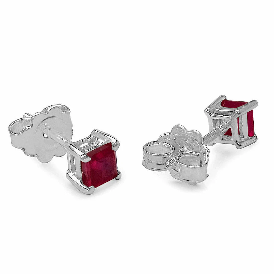1,01 Carati Rubino Orecchini 925 Argento Rosso Bluastro Unisex Gioiello Alto - Immagine 2 di 4