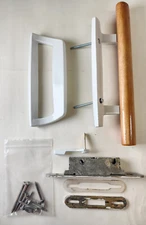 Sliding Glass Door Handle Set Oak Wood Interior Handle and Exterior Pull White