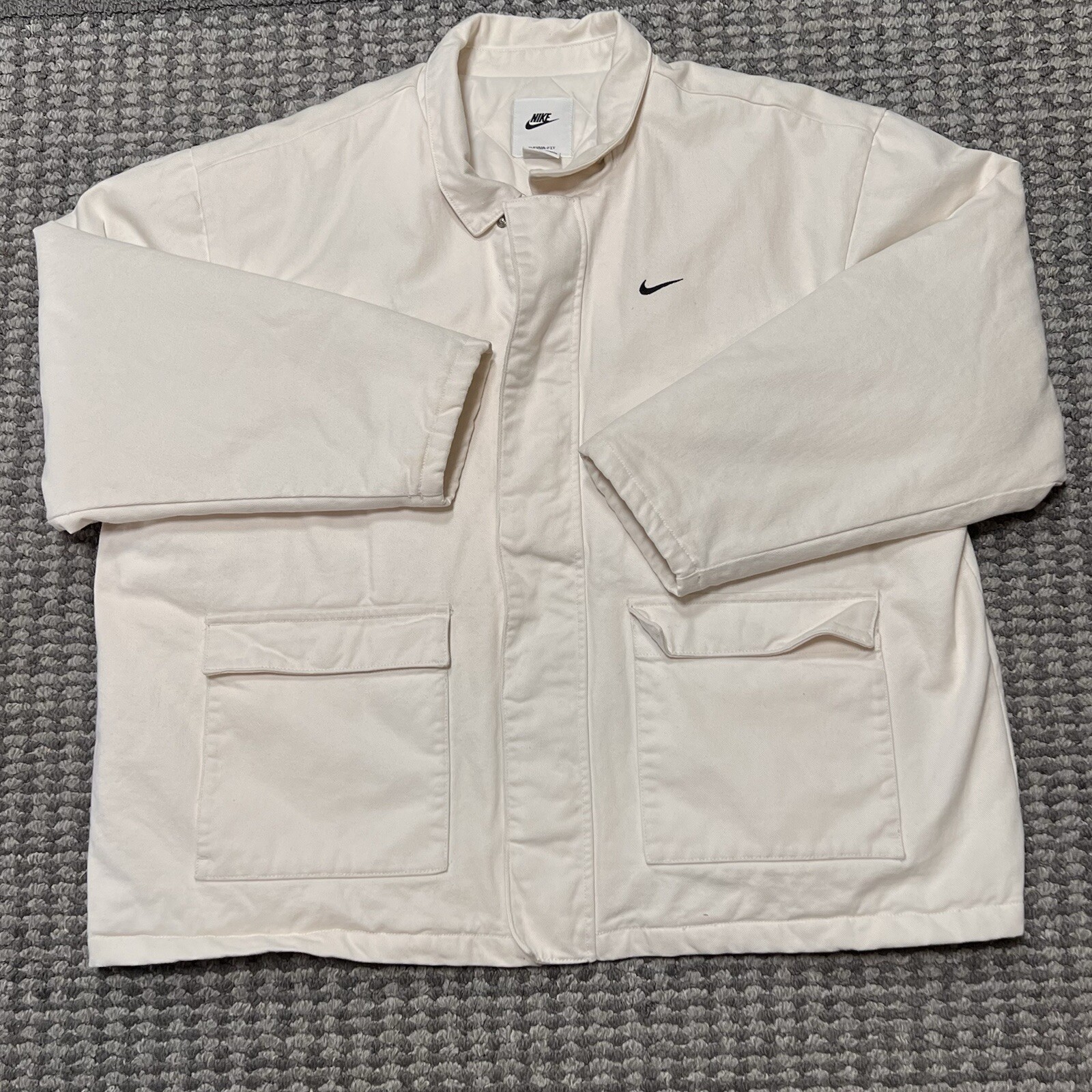 Vtg Nike Jacket Mens 3XL Off White Chore Canvas Utility Workwear Quilt Lined Y2K