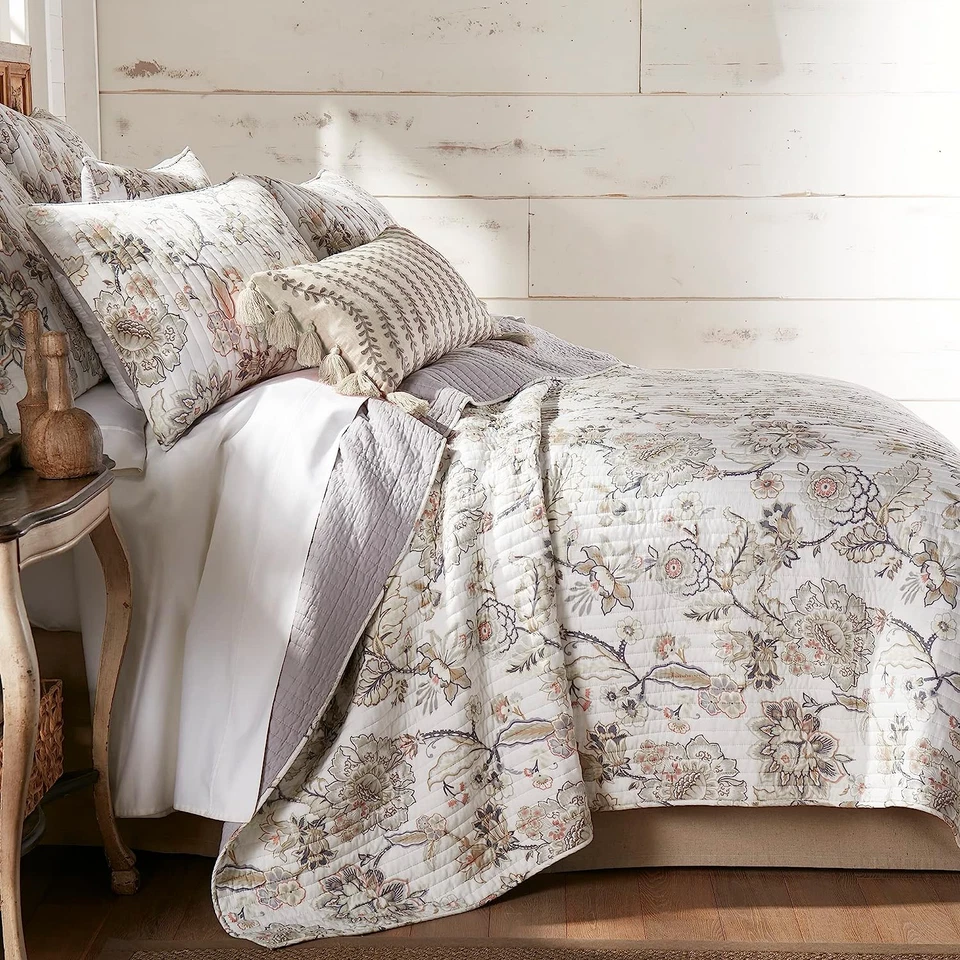 Ophelia Quilt Set, 100% Cotton and 260 Gsm Bedspread Reversible coverlet throw - image 3 of 4