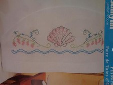 2 Janlynn Stamped Embroidery Pillowcases Seashells