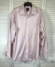 Jos A Bank Mens Long Sleeve Button Down Dress Shirt Travelers 17-35 Pink Check