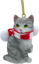 Gray Sliver Tabby Shorthair Kitty Cat with Scarf Christmas Tree Ornament