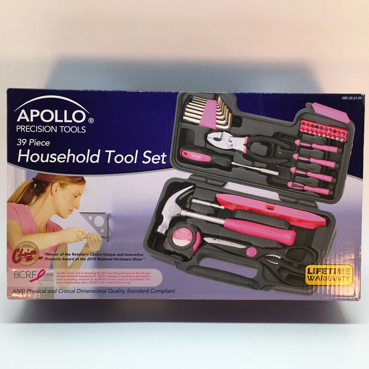 Apollo Precision Tools 39 Piece Household Tool Set Pink Hard Case New