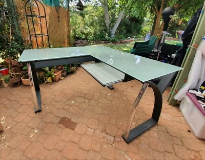 Glass L Shape Desk With Sliding Shelf 47 Drawer Desks